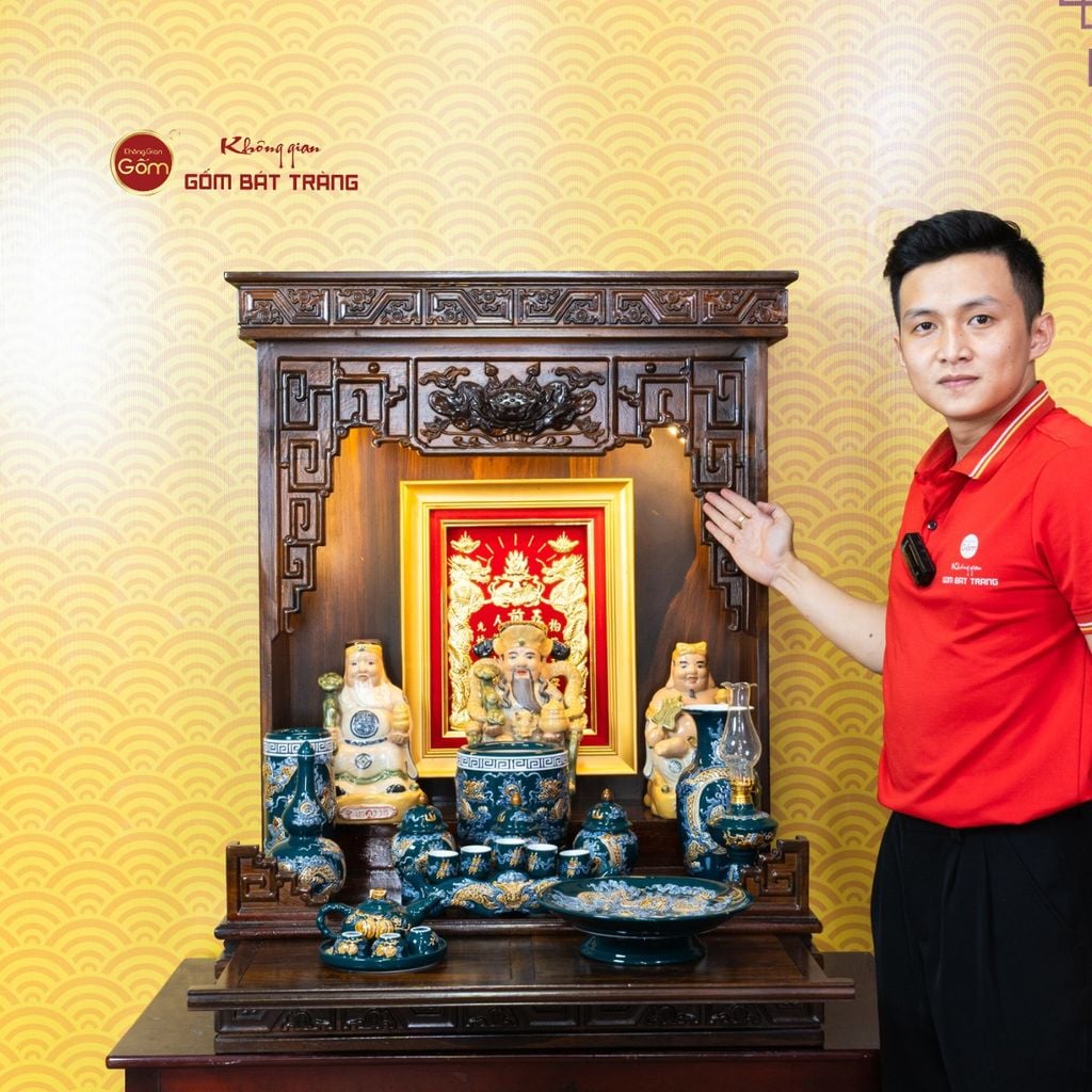 Bộ Đồ Thờ Thần Tài Thổ Địa (Hào Gia 14 Món) Men Lục