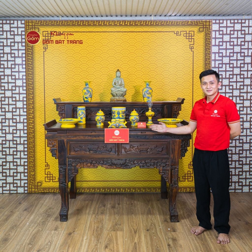 Bộ Đồ Thờ Phật (Cơ Bản 10 Món) Men Vàng