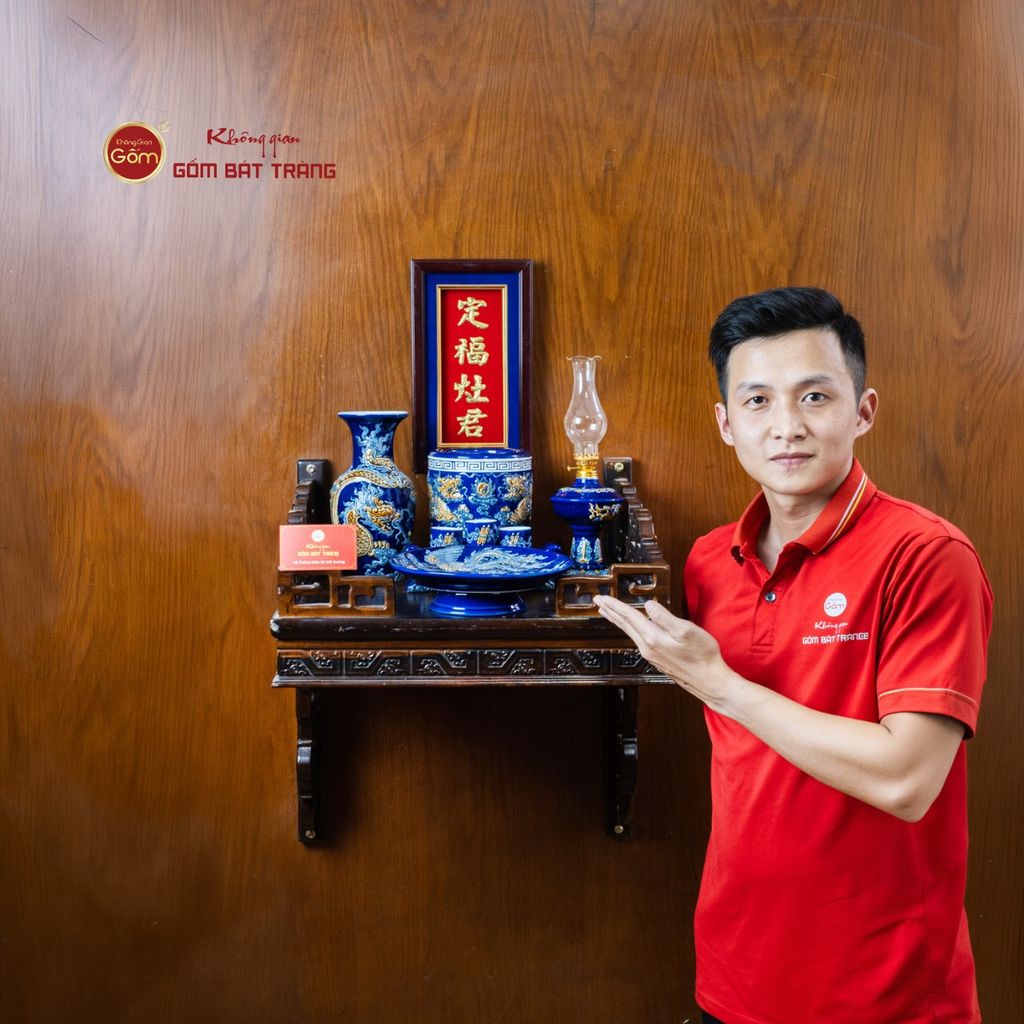 Bộ Đồ Thờ Ông Táo (Cơ Bản 6 Món) Men Xanh Coban