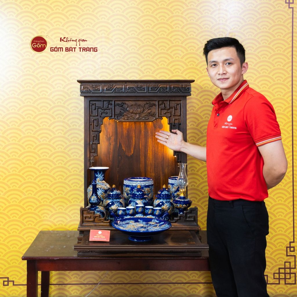 Bộ Đồ Thờ Thần Tài Thổ Địa (Cơ Bản 9 Món) Men Xanh Coban