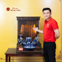 Bộ Đồ Thờ Thần Tài Thổ Địa (Cơ Bản 9 Món) Men Xanh Coban