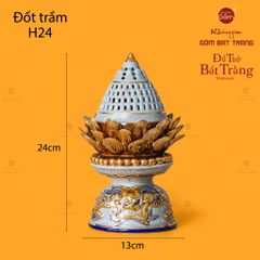 Đốt Trầm Hoa Sen Men Rạn Vẽ Vàng