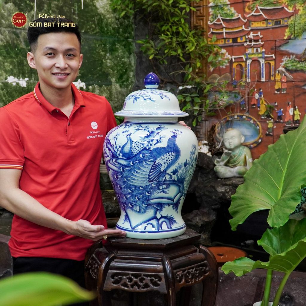 Chóe Men Lam Họa Tiết Chim Công Đào