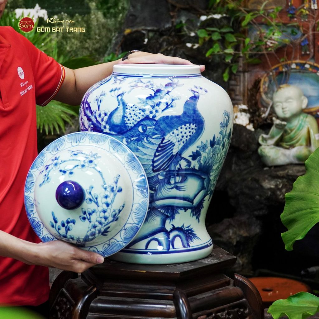 Chóe Men Lam Họa Tiết Chim Công Đào