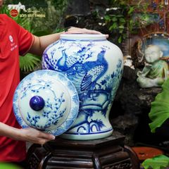 Chóe Men Lam Họa Tiết Chim Công Đào