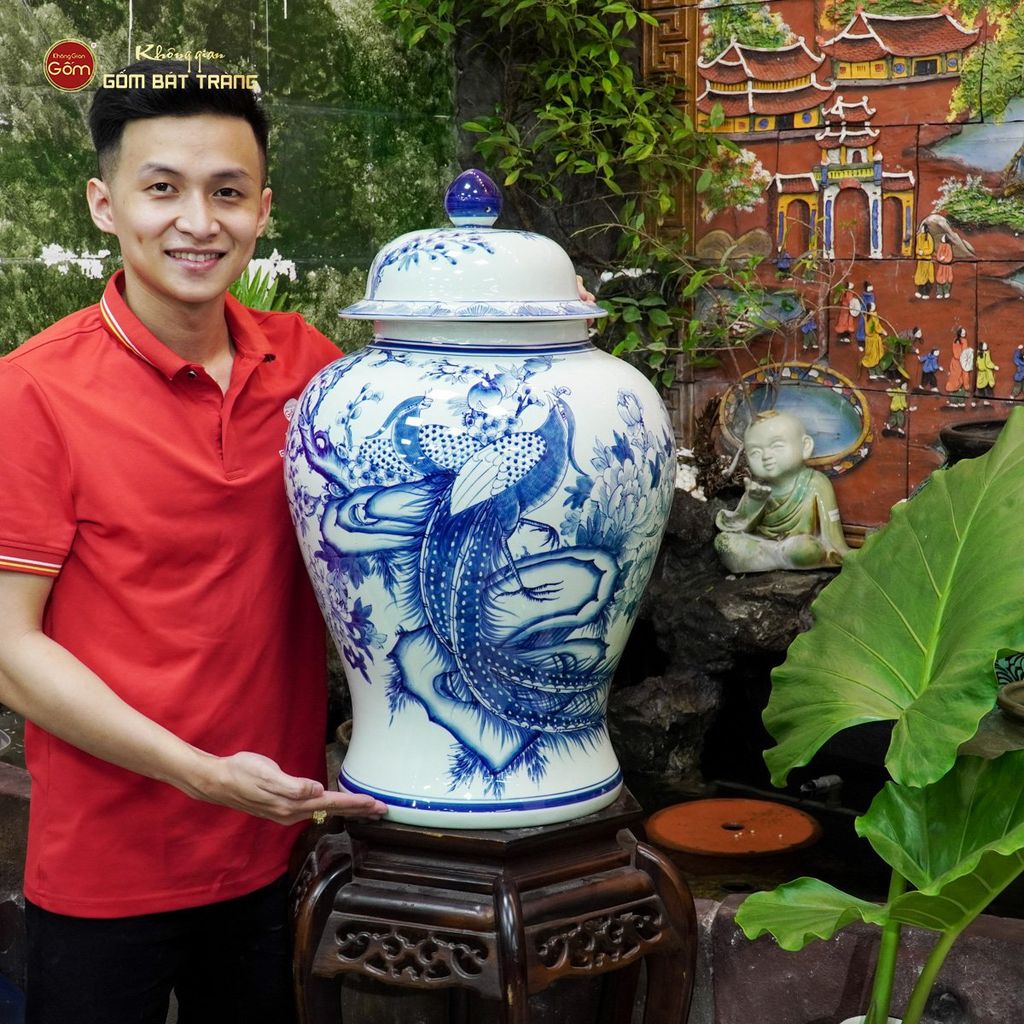 Chóe Men Lam Họa Tiết Chim Công Đào