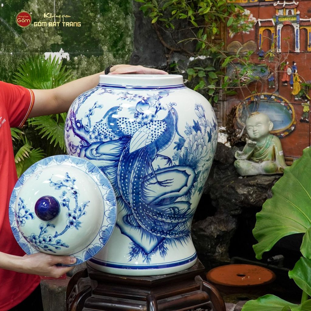 Chóe Men Lam Họa Tiết Chim Công Đào
