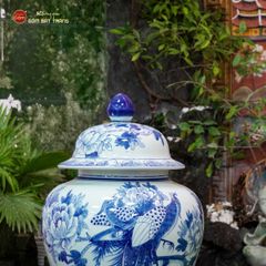 Chóe Men Lam Họa Tiết Chim Trĩ Mẫu Đơn