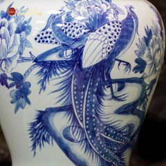 Chóe Men Lam Họa Tiết Chim Trĩ Mẫu Đơn