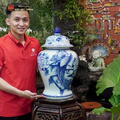 Chóe Men Lam Họa Tiết Chim Trĩ Mẫu Đơn