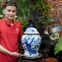 Chóe Men Lam Họa Tiết Chim Trĩ Mẫu Đơn