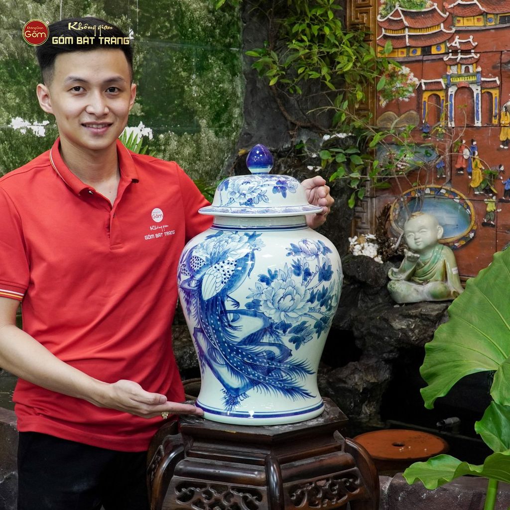 Chóe Men Lam Họa Tiết Chim Trĩ Mẫu Đơn
