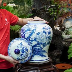 Chóe Men Lam Họa Tiết Chim Trĩ Mẫu Đơn