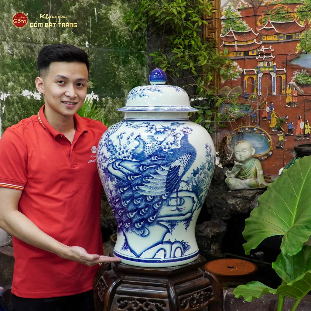 Chóe Men Lam Họa Tiết Chim Công Đào