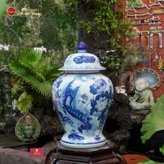 Chóe Men Lam Họa Tiết Sen Cá