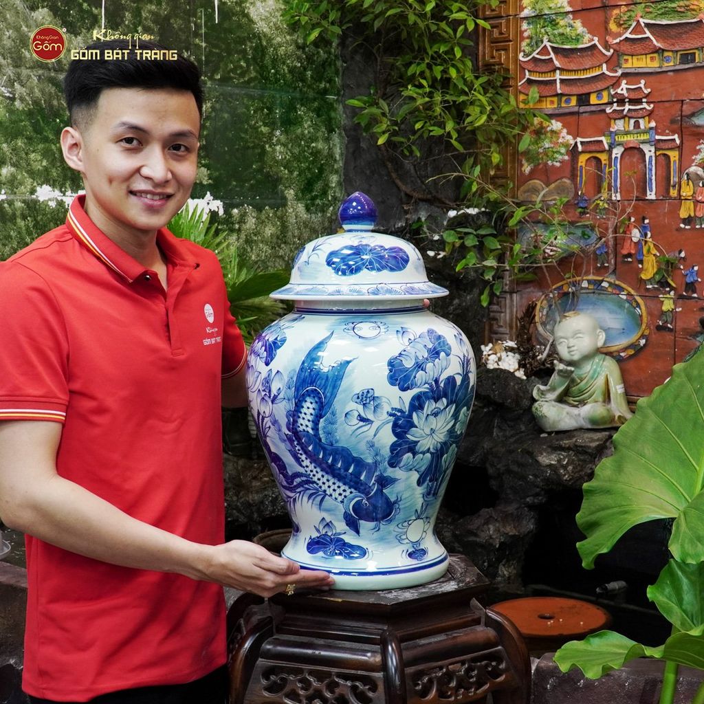 Chóe Men Lam Họa Tiết Sen Cá