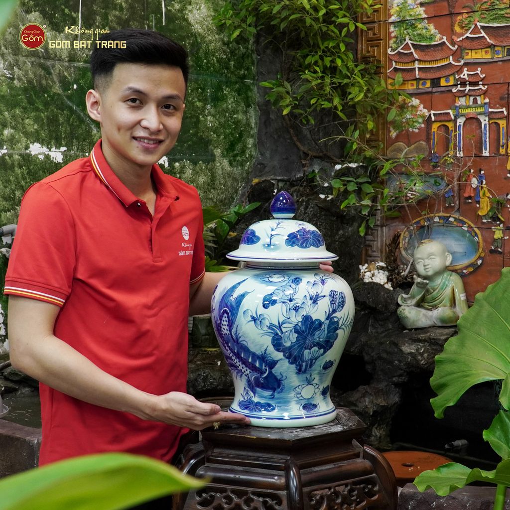 Chóe Men Lam Họa Tiết Sen Cá