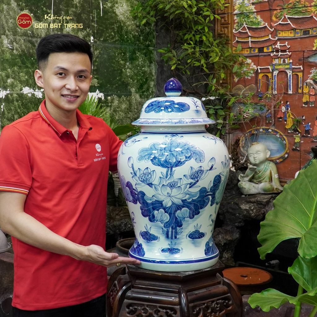 Chóe Men Lam Vẽ Tay Họa Tiết Hoa Sen Trắng