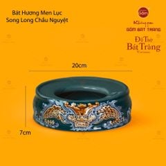 Bát Hương Thờ Men Lục Họa Tiết Song Long Chầu Nguyệt