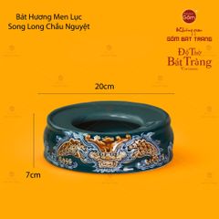 Đế Bát Hương Thờ Men Lục Họa Tiết Song Long Chầu Nguyệt