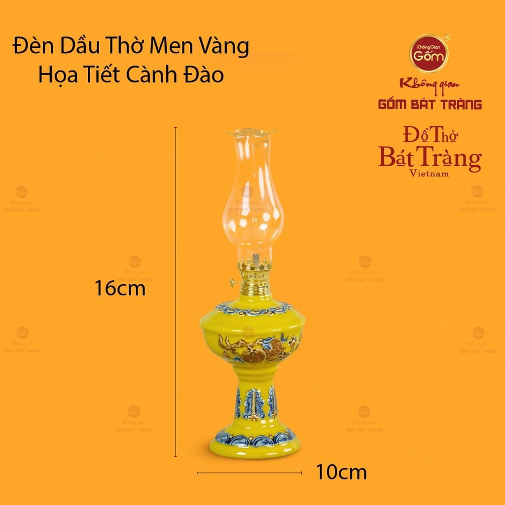 Đèn Dầu Thờ Men Vàng Họa Tiết Cành Đào