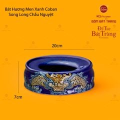 Bát Hương Thờ Men Xanh Coban Họa Tiết Song Long Chầu Nguyệt