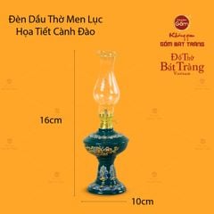 Đèn Dầu Thờ Men Lục Họa Tiết Cành Đào