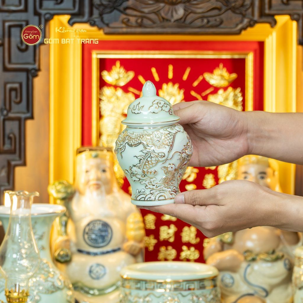 Bộ Đồ Thờ Thần Tài Thổ Địa (Cao Cấp 11 Món) Men Hoàng Tộc Vẽ Vàng