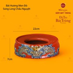 Bát Hương Thờ Men Đỏ Họa Tiết Song Long Chầu Nguyệt