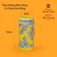 Ống Hương Thờ Men Vàng Họa Tiết Cá Chép Hóa Rồng