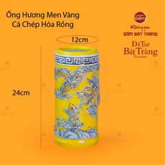 Ống Hương Thờ Men Vàng Họa Tiết Cá Chép Hóa Rồng