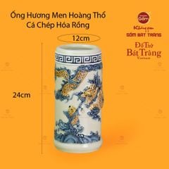 Ống Hương Thờ Men Hoàng Thổ Họa Tiết Cá Chép Hóa Rồng