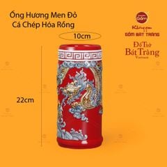 Ống Hương Thờ Men Đỏ Họa Tiết Cá Chép Hóa Rồng