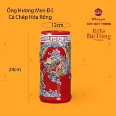 Ống Hương Thờ Men Đỏ Họa Tiết Cá Chép Hóa Rồng