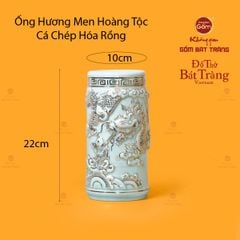 Ống Hương Thờ Men Ngọc Hoàng Tộc Cá Chép Hóa Rồng Vẽ Vàng