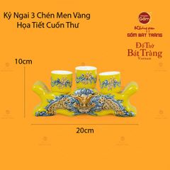 Bộ Kỷ Ngai 3 Chén Thờ Men Vàng Họa Tiết Cuốn Thư