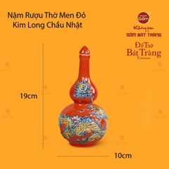 Nậm Rượu Thờ Men Đỏ Họa Tiết Kim Long Chầu Nhật
