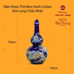 Nậm Rượu Thờ Men Xanh Coban Họa Tiết Kim Long Chầu Nhật