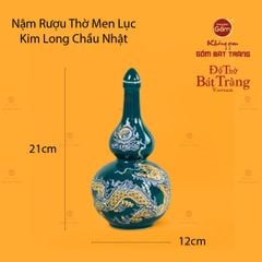 Nậm Rượu Thờ Men Lục Họa Tiết Kim Long Chầu Nhật