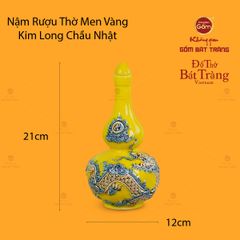 Nậm Rượu Thờ Men Vàng Họa Tiết Kim Long Chầu Nhật