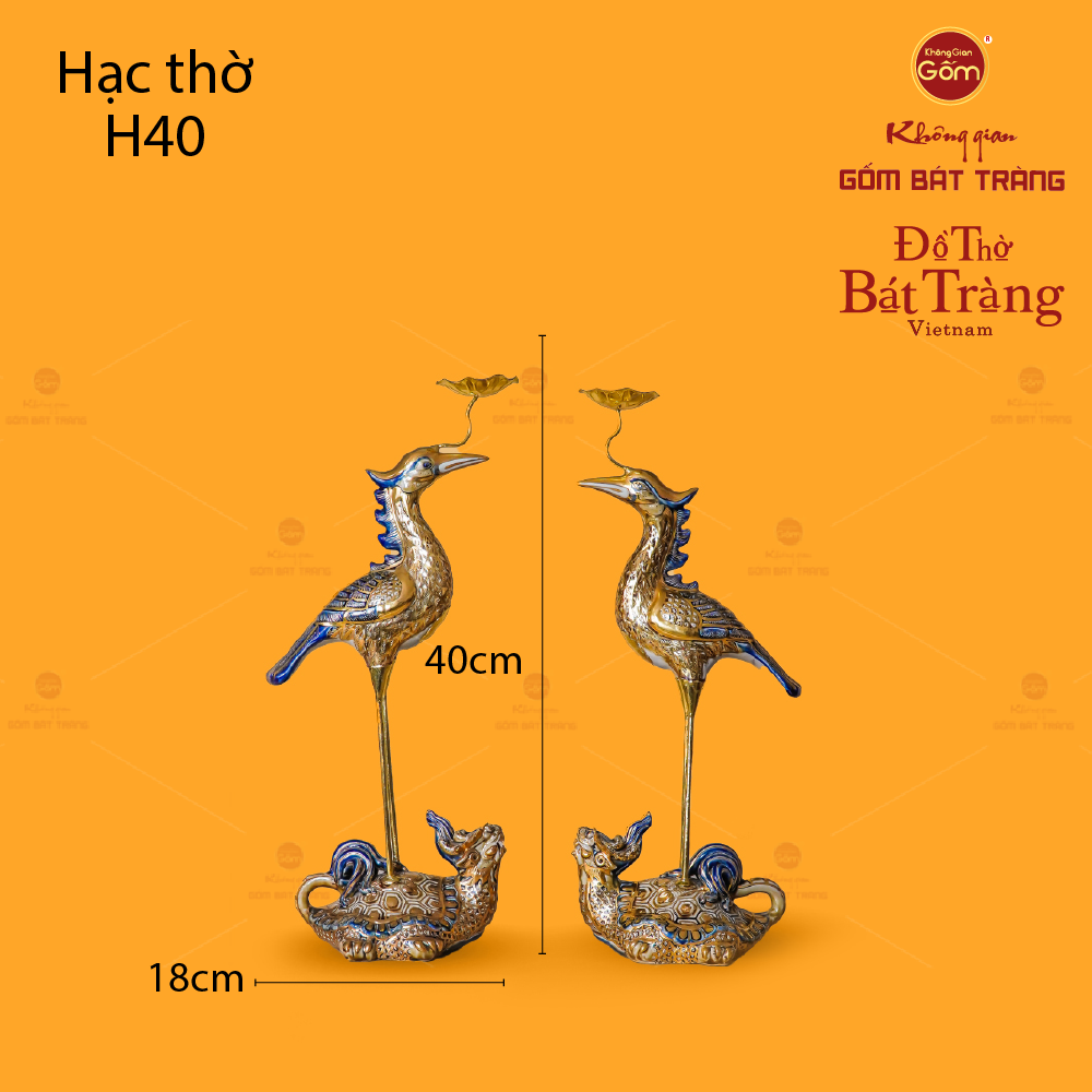Hạc Thờ Men Rạn Vẽ Vàng (Chiếc)