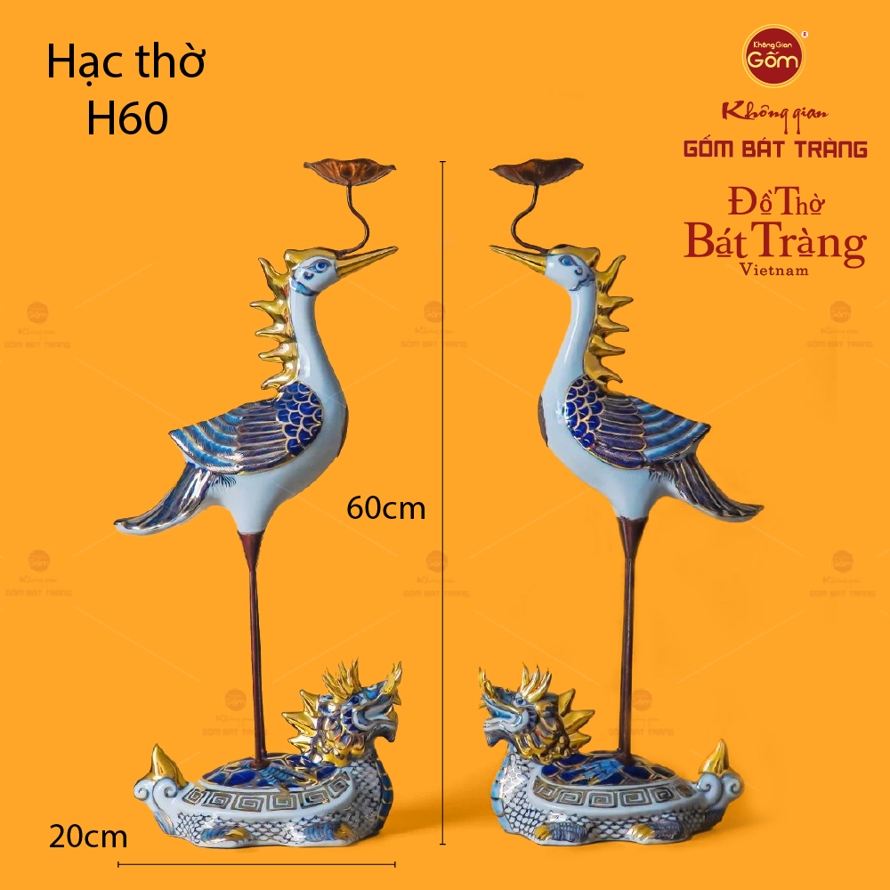 Hạc Thờ Trắng Men Lam Vẽ Vàng (Chiếc)