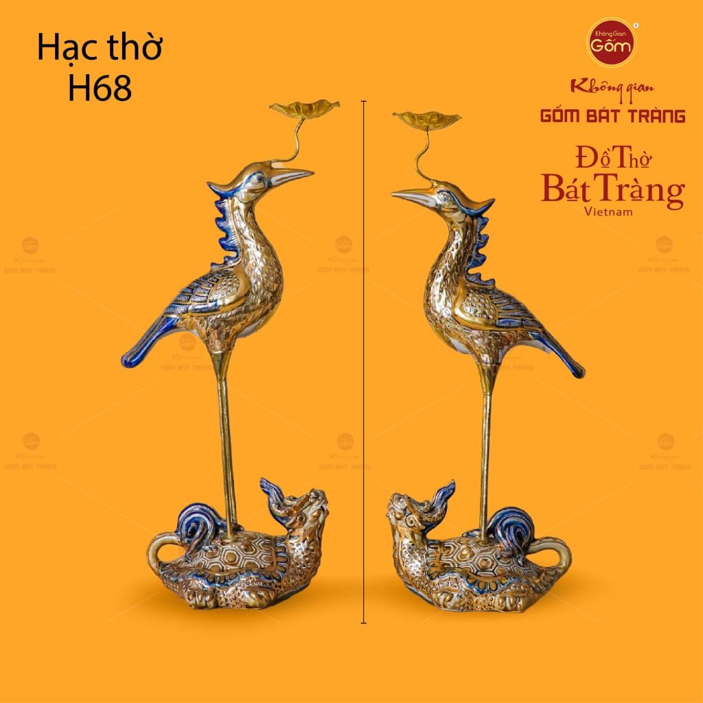 Hạc Thờ Men Rạn Vẽ Vàng (Chiếc)