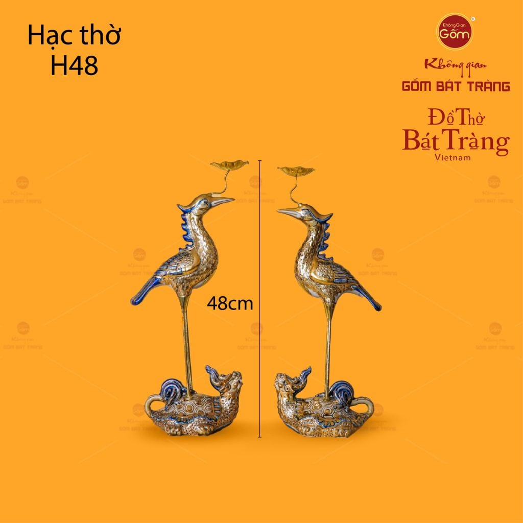 Hạc Thờ Men Rạn Vẽ Vàng (Chiếc)