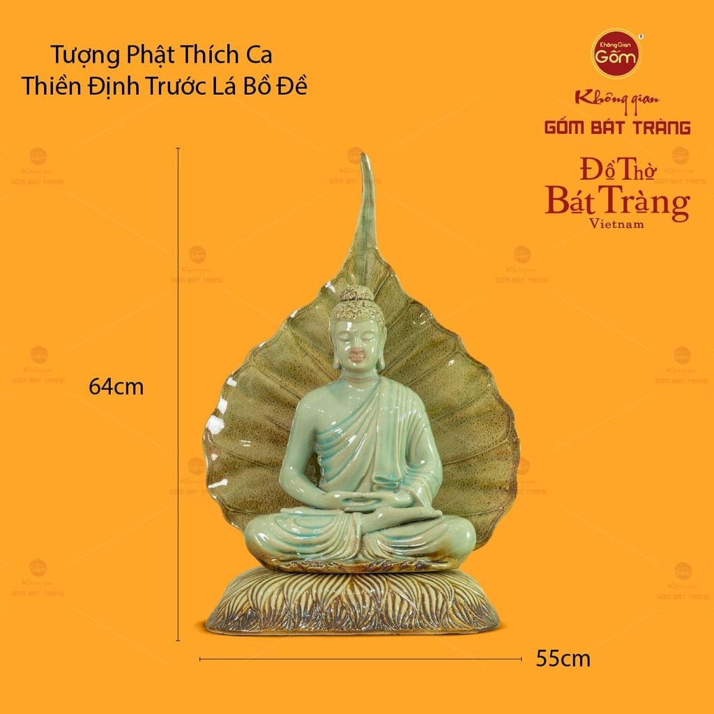 Tượng Phật Thích Ca Ngồi Thiền Định Trước Lá Bồ Đề