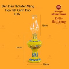 Đèn Dầu Thờ Men Vàng Họa Tiết Cành Đào
