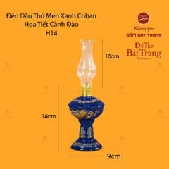 Đèn Dầu Thờ Men Xanh Coban Hoạ Tiết Hoa Đào