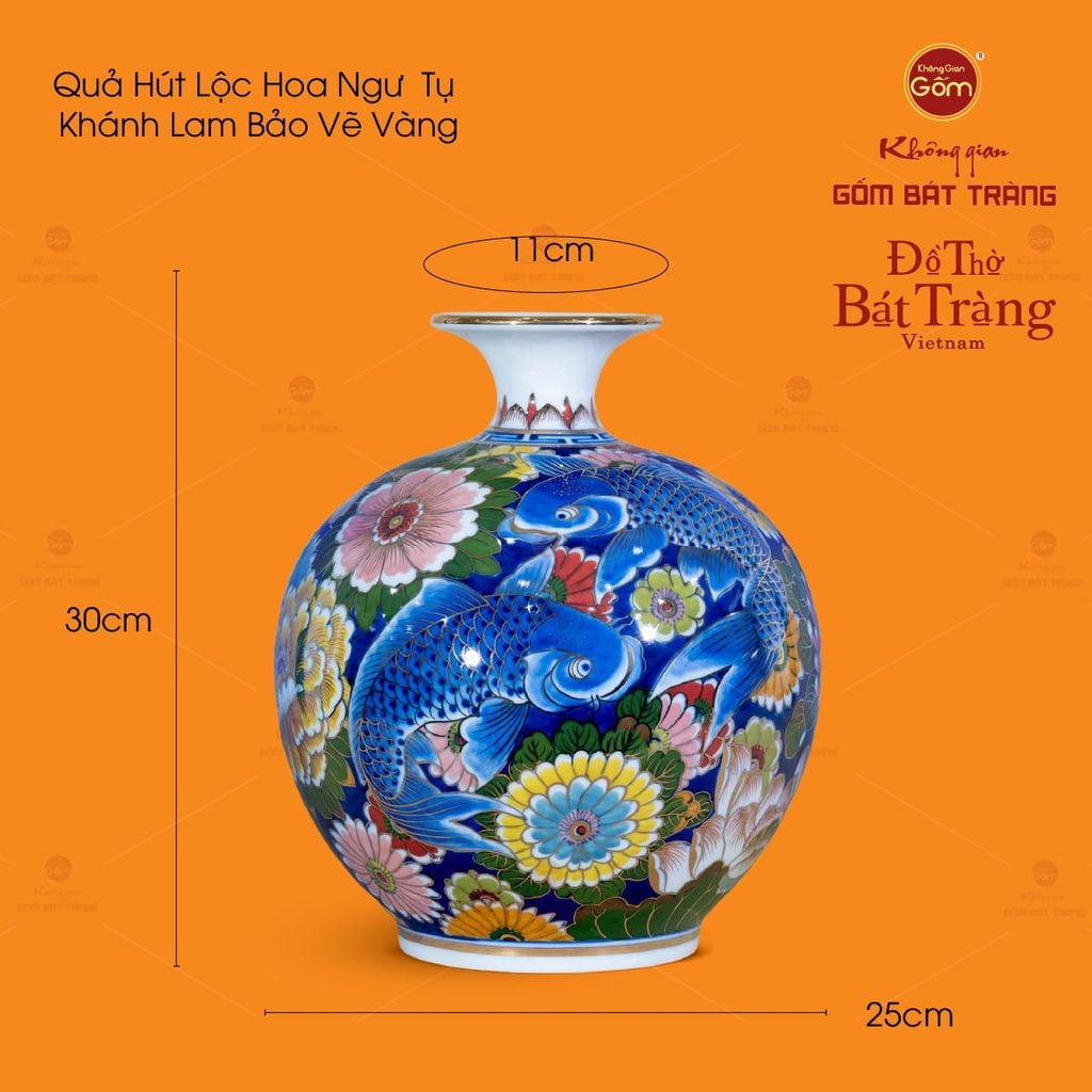 Bình Hút Lộc Hoa Ngư Tụ Khánh Lam Bảo Vẽ Vàng