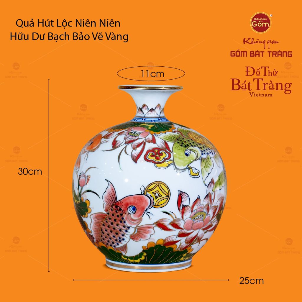 Bình Hút Lộc Niên Niên Hữu Dư Bạch Bảo Vẽ Vàng
