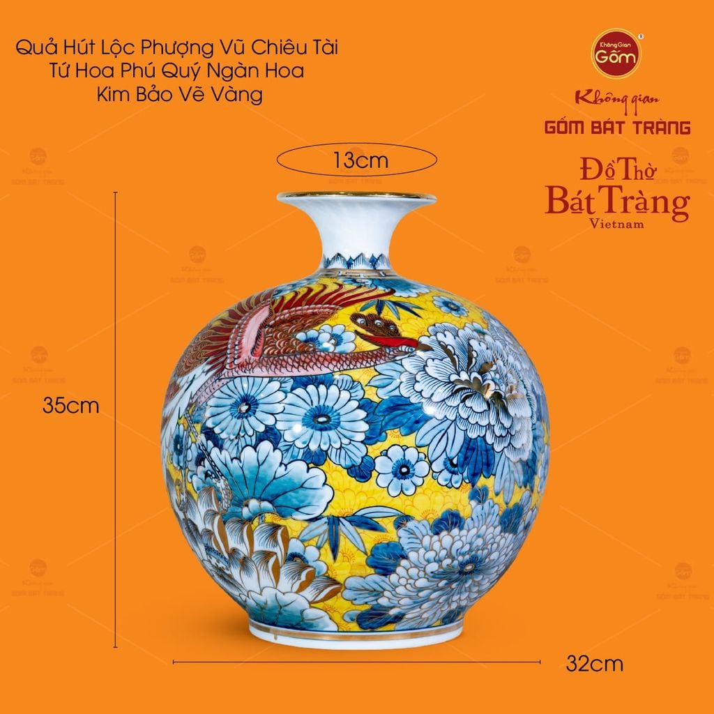 Bình Hút Lộc Phượng Vũ Chiêu Tài Tứ Hoa Phú Quý Ngàn Hoa Kim Bảo Vẽ Vàng